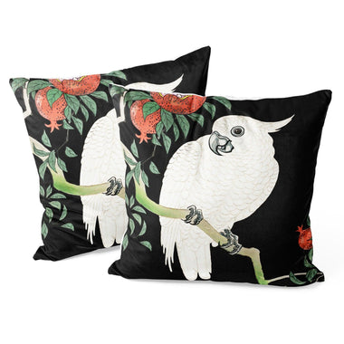 Art Animal Throw Pillow Covers Pack of 2 18x18 Inch (Cockatoo And Pomegranate by Ohara Koson) - Berkin Arts