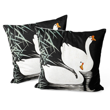 Art Animal Throw Pillow Covers Pack of 2 18x18 Inch (White Chinese Geese Swimming by Ohara Koson) - Berkin Arts