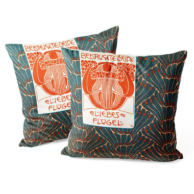 Art Decor Throw Pillow Covers Pack of 2 18x18 Inch (Love Wings by Koloman Moser) - Berkin Arts