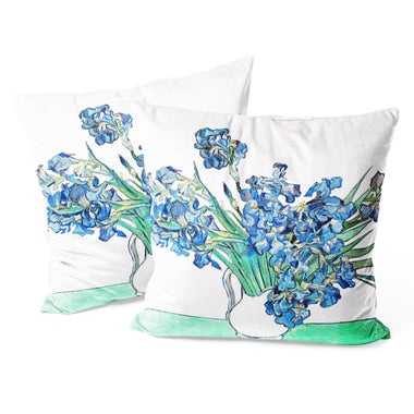 Art Flower Throw Pillow Covers Pack of 2 18x18 Inch (Irises by Vincent Van Gogh) - Berkin Arts