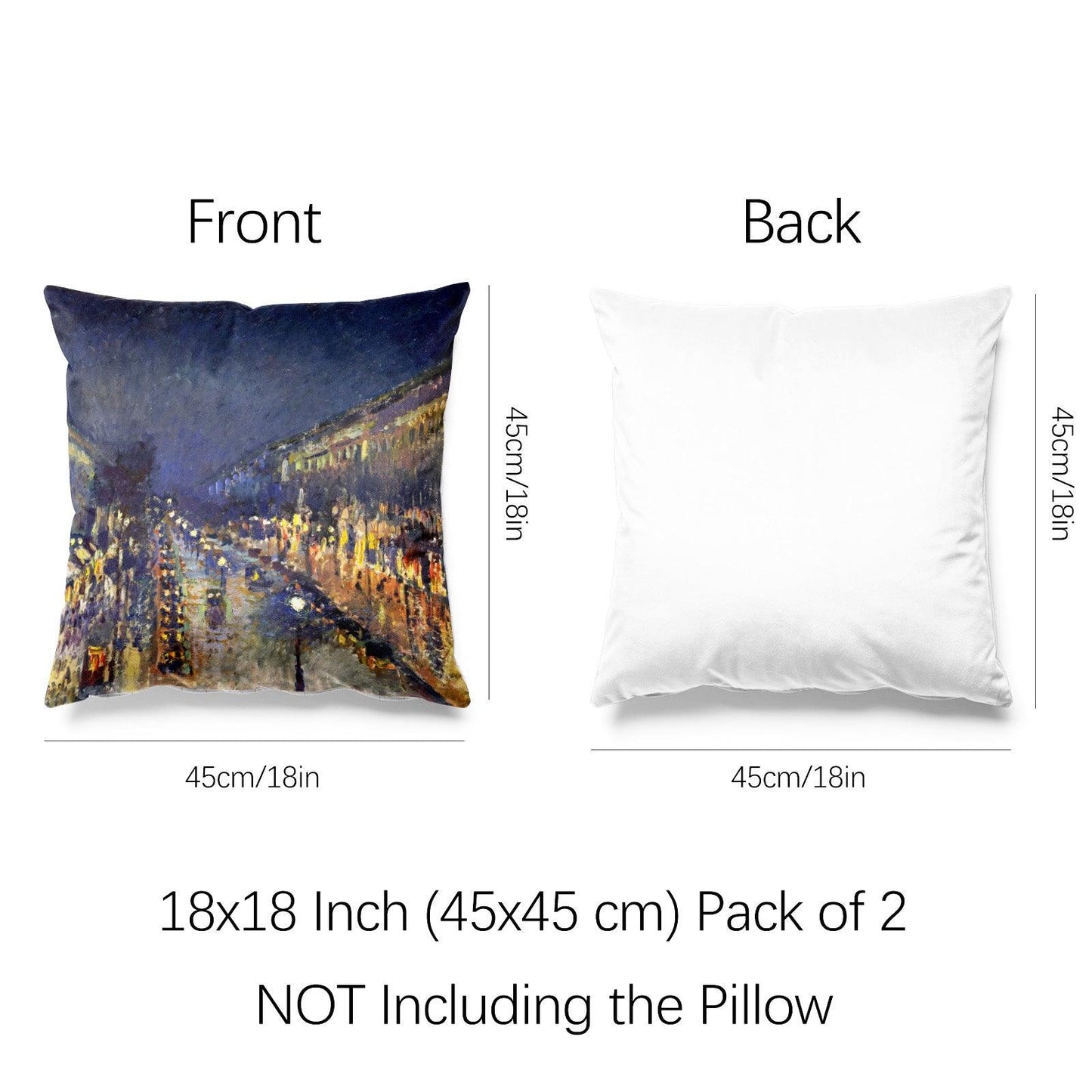 Art Landscape Throw Pillow Covers Pack of 2 18x18 Inch (Boulevard Montmartre At Night by Pissarro) - Berkin Arts