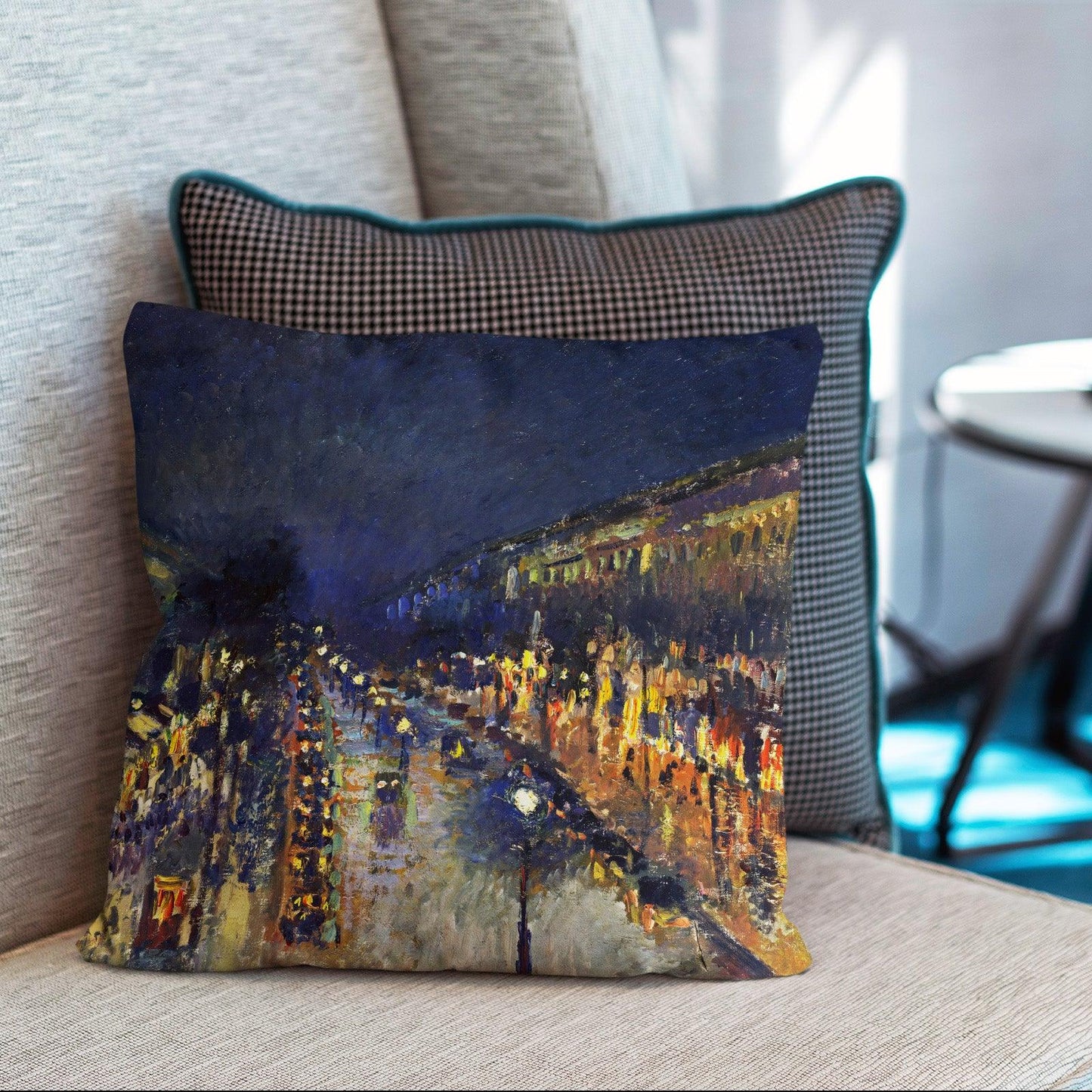 Art Landscape Throw Pillow Covers Pack of 2 18x18 Inch (Boulevard Montmartre At Night by Pissarro) - Berkin Arts