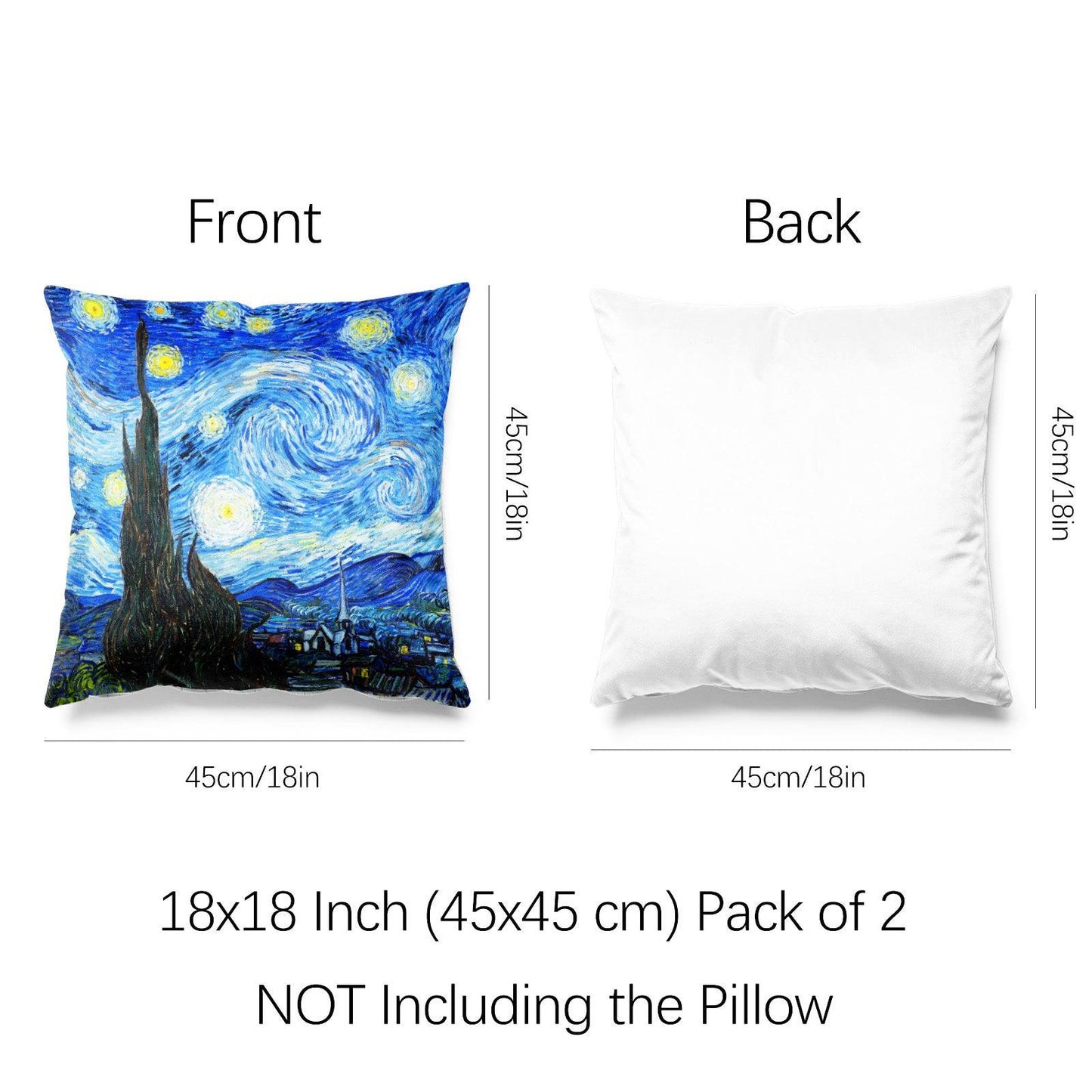 Art Landscape Throw Pillow Covers Pack of 2 18x18 Inch (The Starry Night by Van Gogh) - Berkin Arts