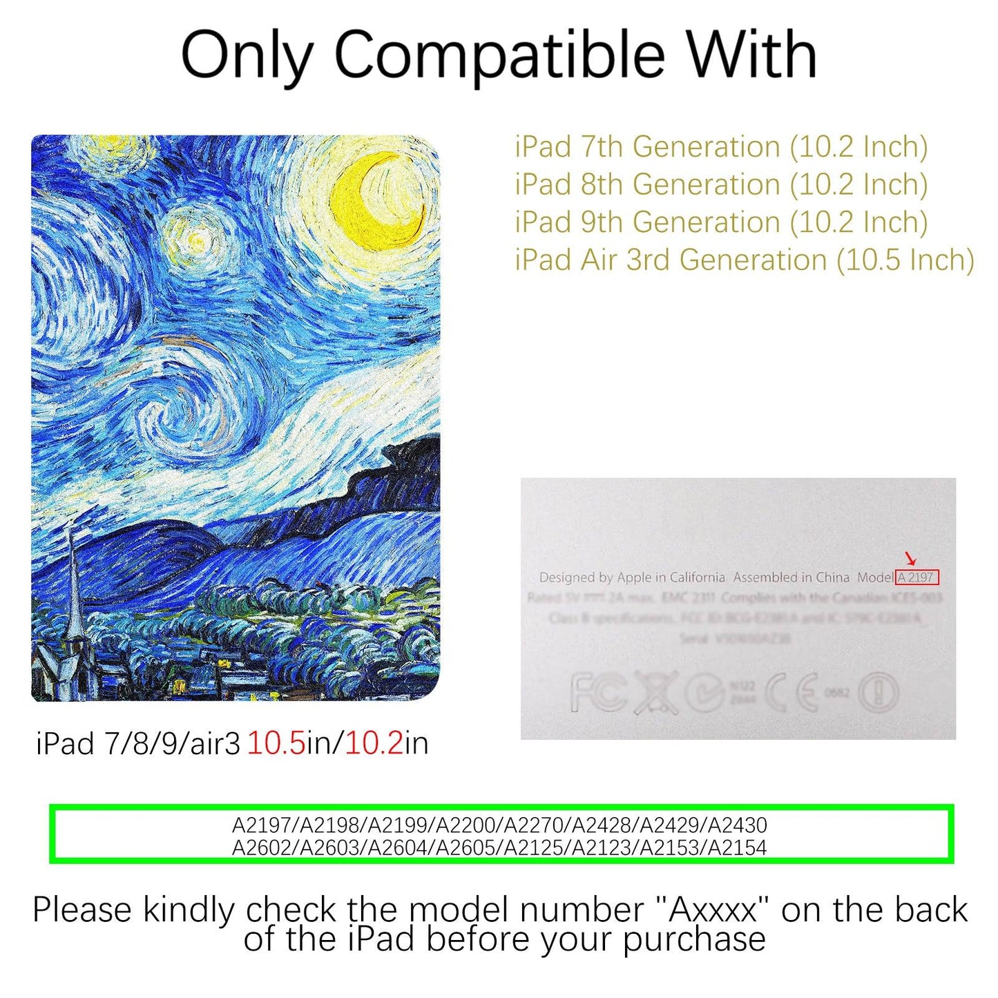 iPad 7/8/9th /iPad Air 3rd Generation Art Landscape Case (10.5 Inch) (Van Gogh-The Starry Night) - Berkin Arts