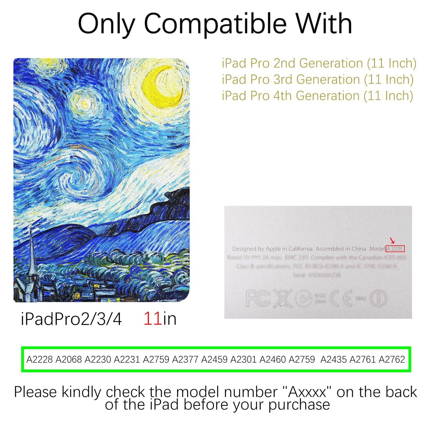 iPad Pro 2nd/3rd/4th Generation Art Landscape Case (11 Inch) (Van Gogh-The Starry Night) - Berkin Arts