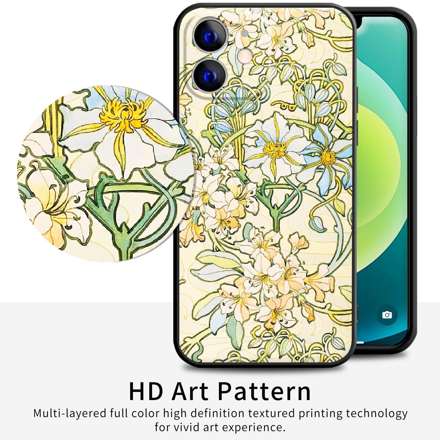 iPhone 12 Mini Silicone Case(Clematis by Alphonse Mucha) - Berkin Arts