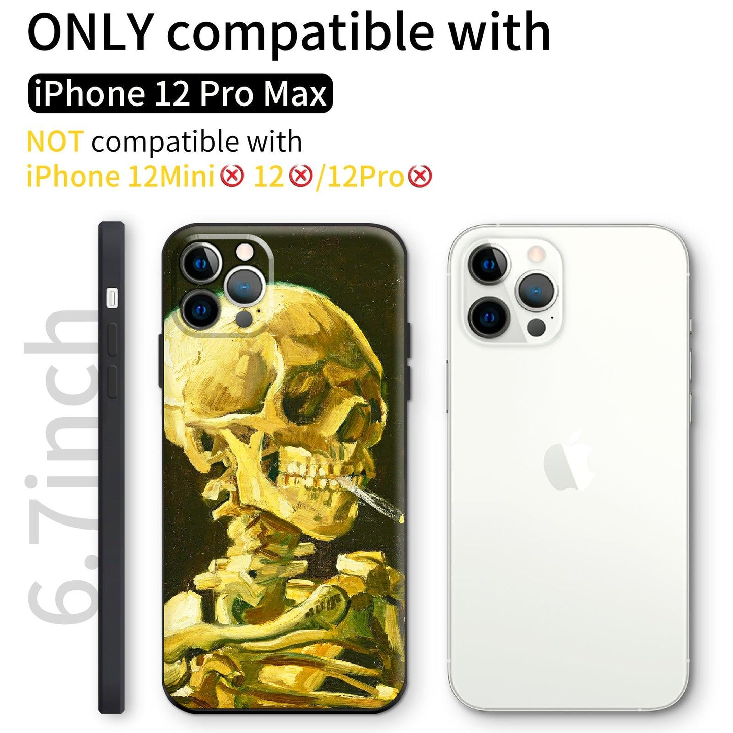 iPhone 12 Pro Max Silicone Case(Head of a Skeleton with a Burning Cigarette by Vincent Van Gogh) - Berkin Arts