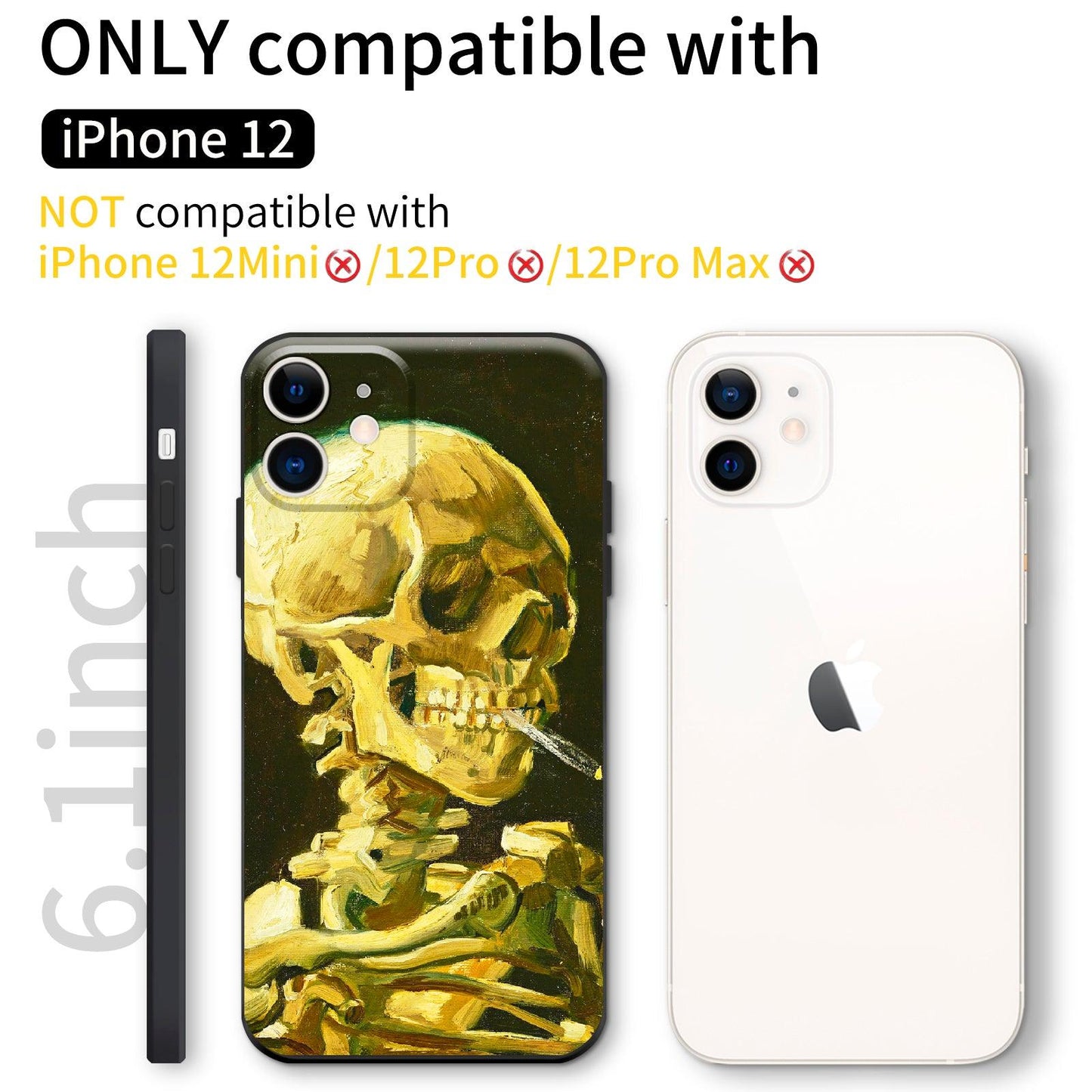 iPhone 12 Silicone Case(Head of a Skeleton with a Burning Cigarette by Vincent Van Gogh) - Berkin Arts