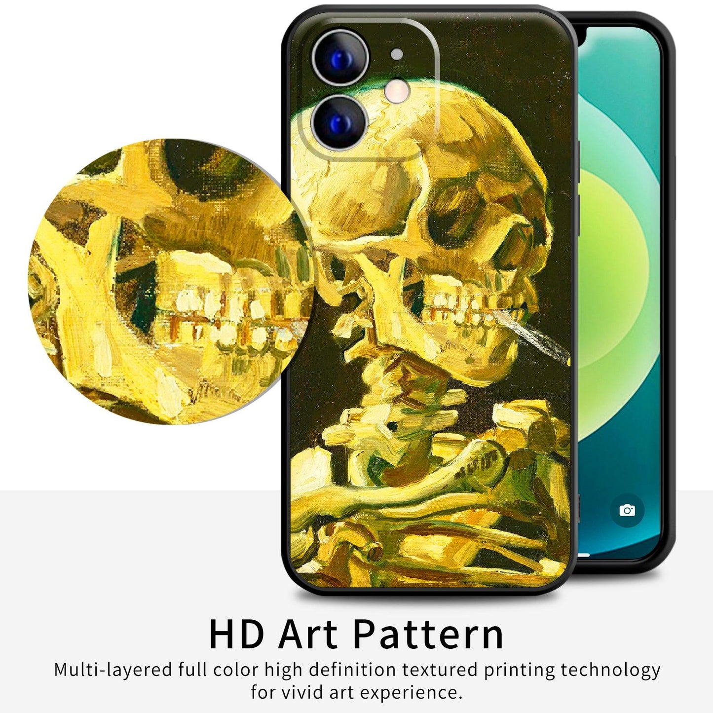 iPhone 12 Silicone Case(Head of a Skeleton with a Burning Cigarette by Vincent Van Gogh) - Berkin Arts