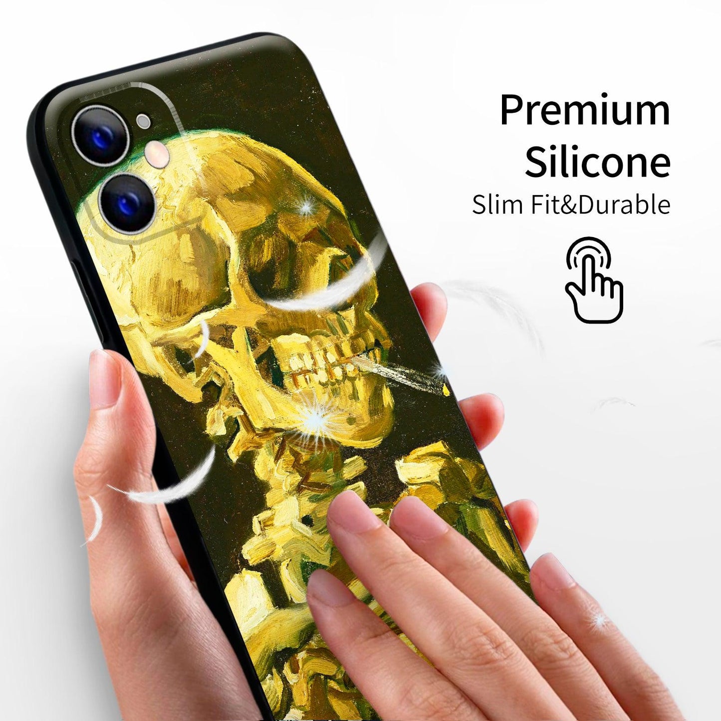 iPhone 12 Silicone Case(Head of a Skeleton with a Burning Cigarette by Vincent Van Gogh) - Berkin Arts