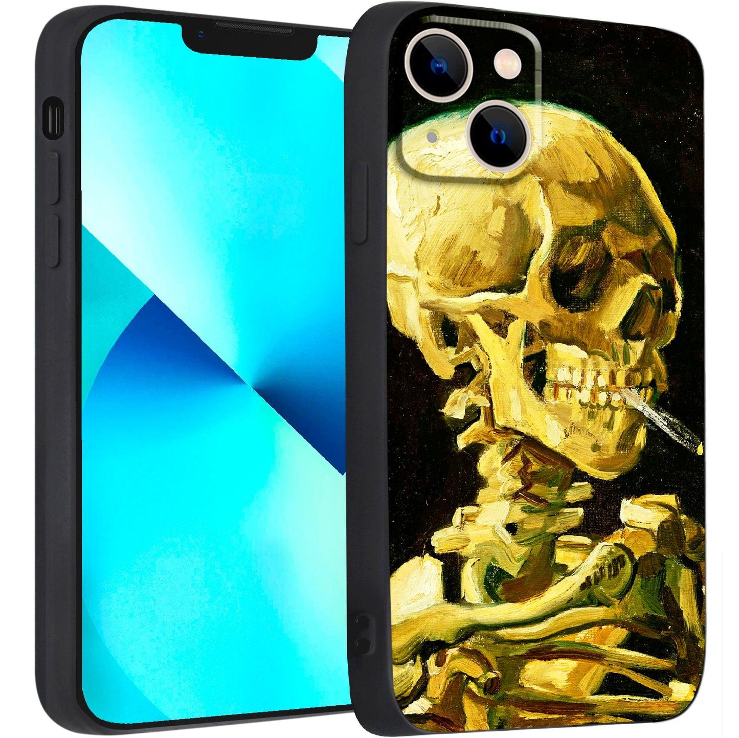 iPhone 13 Silicone Case (Head of a Skeleton with a Burning Cigarette by Vincent Van Gogh) - Berkin Arts