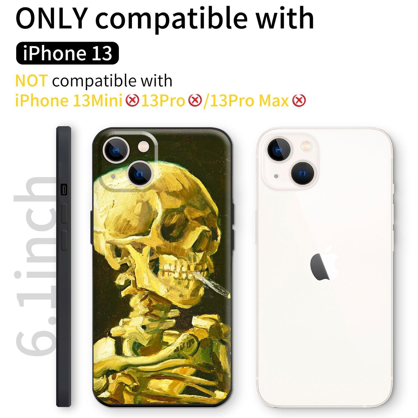 iPhone 13 Silicone Case (Head of a Skeleton with a Burning Cigarette by Vincent Van Gogh) - Berkin Arts