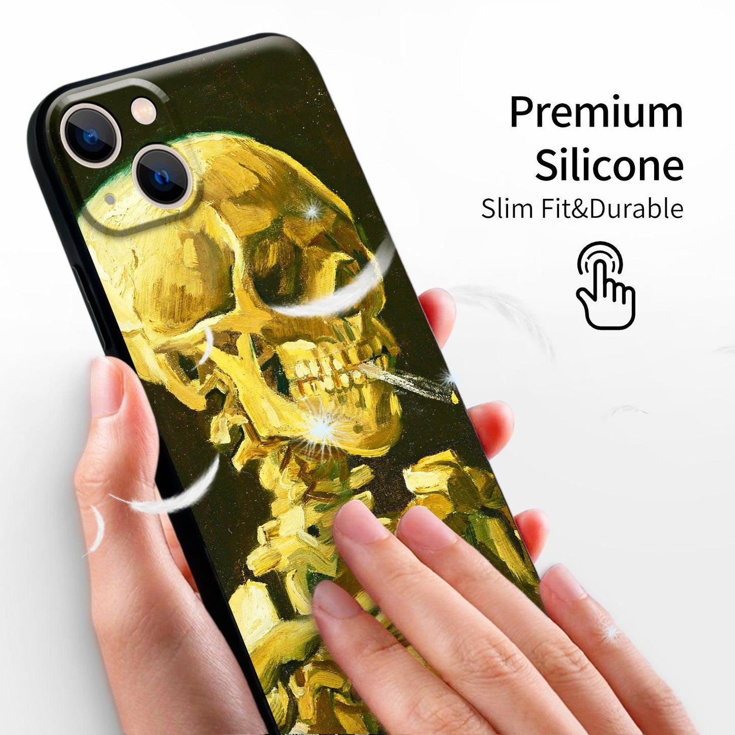 iPhone 13 Silicone Case (Head of a Skeleton with a Burning Cigarette by Vincent Van Gogh) - Berkin Arts