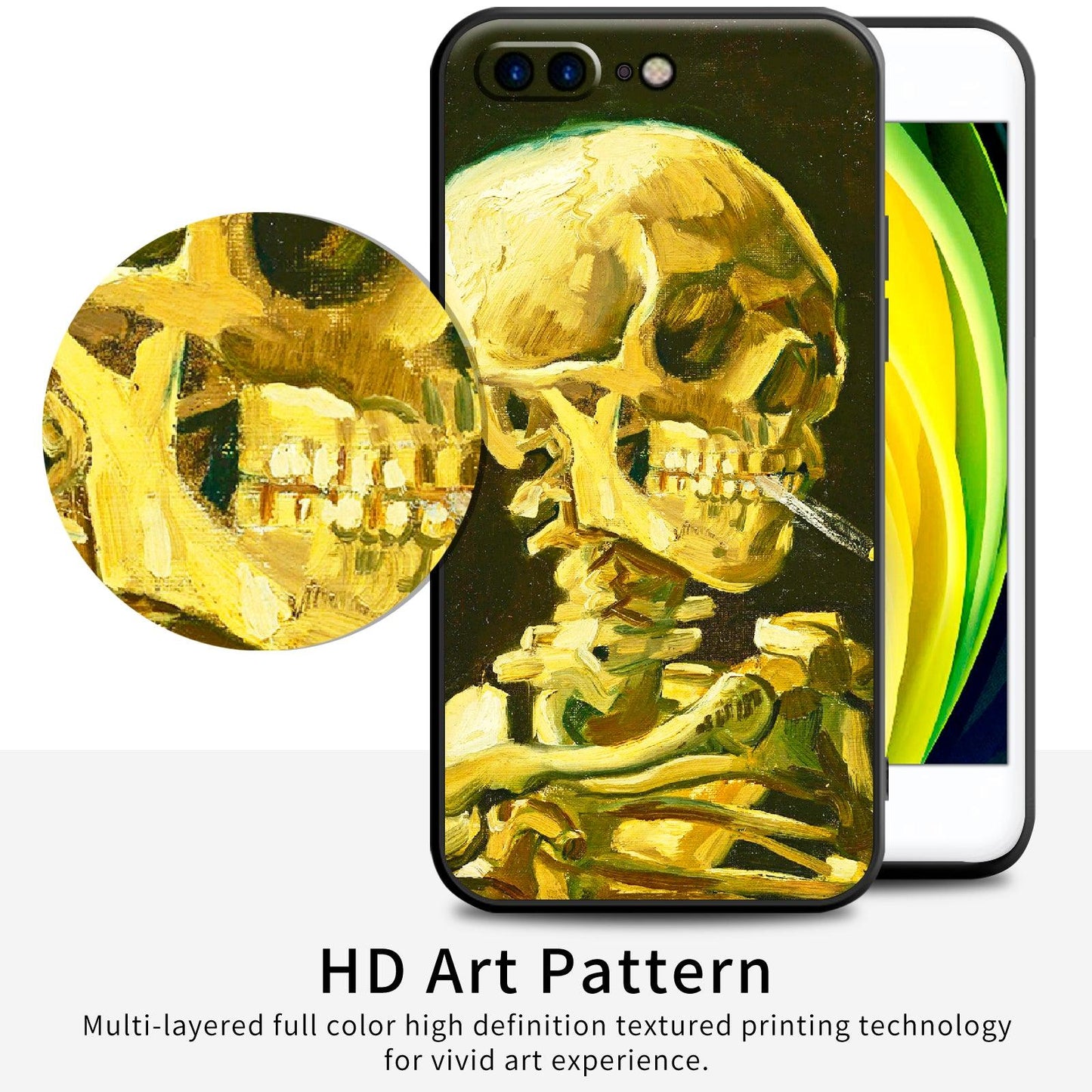 iPhone 7 Plus Case/iPhone 8 Plus Silicone Case(Head of a Skeleton with a Burning Cigarette by Vincent Van Gogh) - Berkin Arts