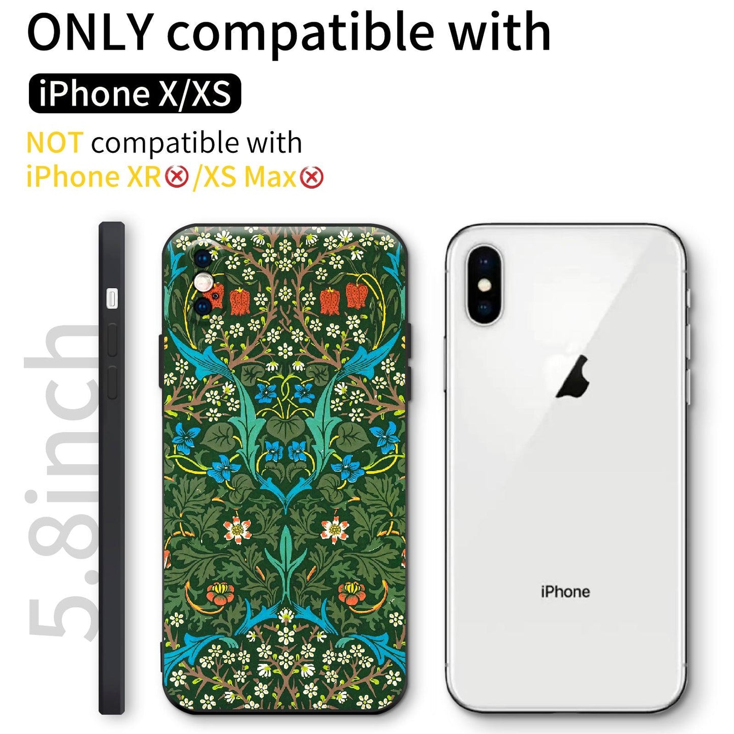 iPhone X/iPhone XS Case Silicone Cute(Blackthorn by William Morris) - Berkin Arts