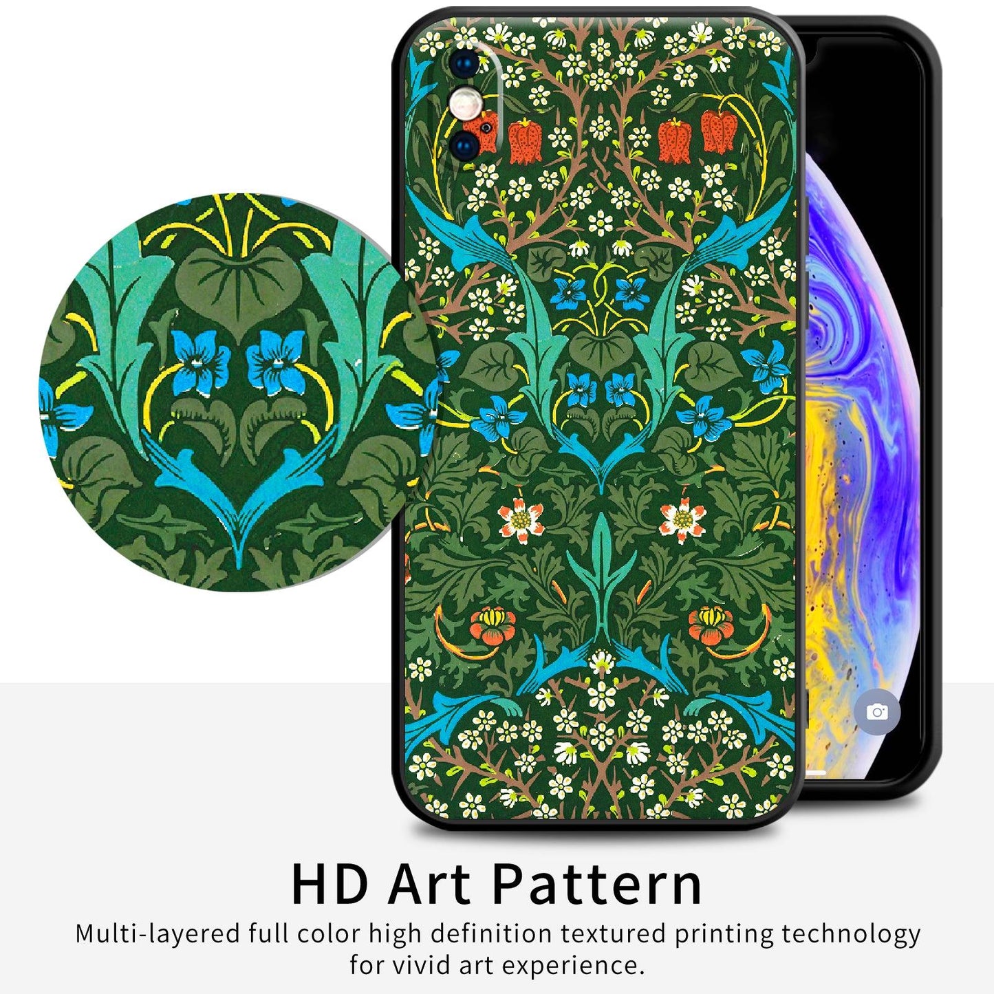 iPhone X/iPhone XS Case Silicone Cute(Blackthorn by William Morris) - Berkin Arts