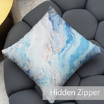 Marble Abstract Throw Pillow Covers Pack of 2 18x18 Inch (Blue Marble with Curly Grey and Gold) - Berkin Arts