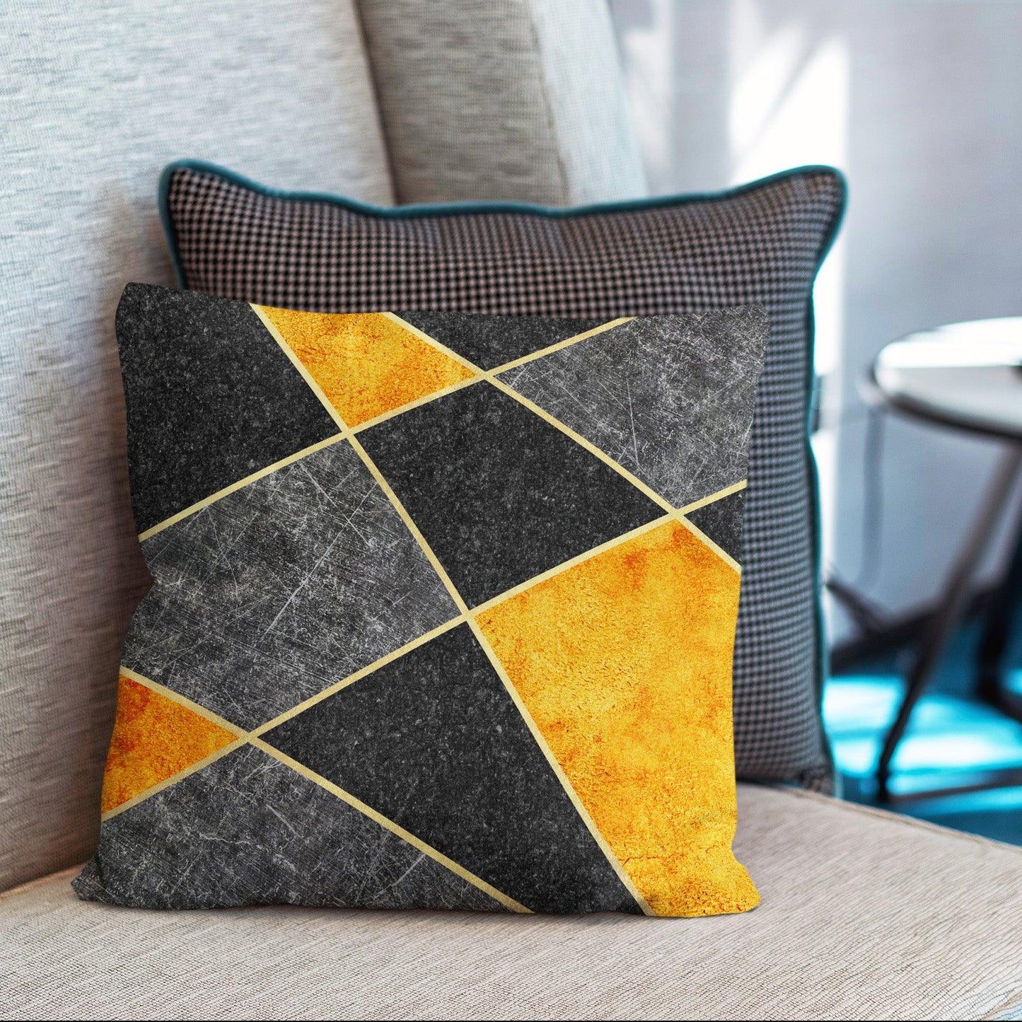 Marble Abstract Throw Pillow Covers Pack of 2 18x18 Inch (Golden and Black Stitching ) - Berkin Arts