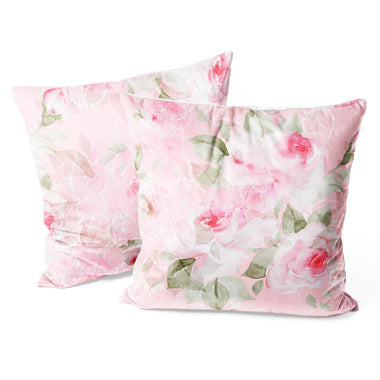 Modern Flower Throw Pillow Covers Pack of 2 18x18 Inch (Cute Pink Roses) - Berkin Arts